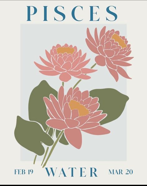 Pisces Art Aesthetic, Pisces Poster, Pisces Poster Aesthetic, Pisces Art, Zodiac Signs Wallpaper Pisces, Pisces Flower, Vintage Pisces Poster, Picies Zodiac, Pisces Print