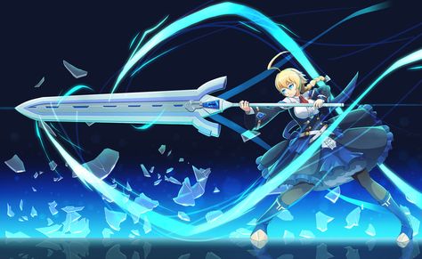 Es - Centralfiction by emubi Azure Striker Gunvolt, Blue Blaze, Guilty Gear, Dungeons And Dragons Characters, Female Character, First Art, Awesome Anime, Ultra Hd, Anime Fanart