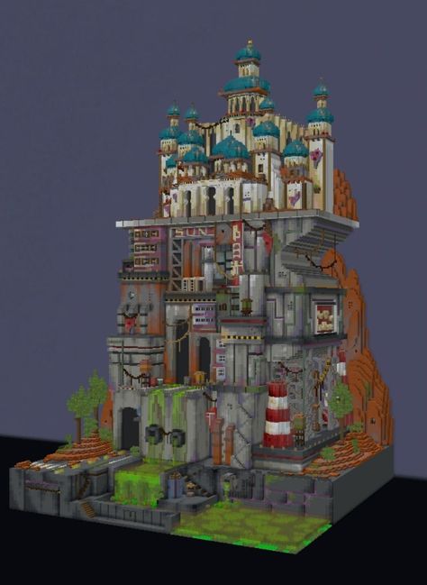 Building Decorations Ideas, Minecraft Gradient Builds, Minecraft Evil Base, Minecraft Badlands Build, Minecraft Industrial Building, Minecraft Mega Base, Minecraft Industrial, Minecraft Modern City, Minecraft Steampunk