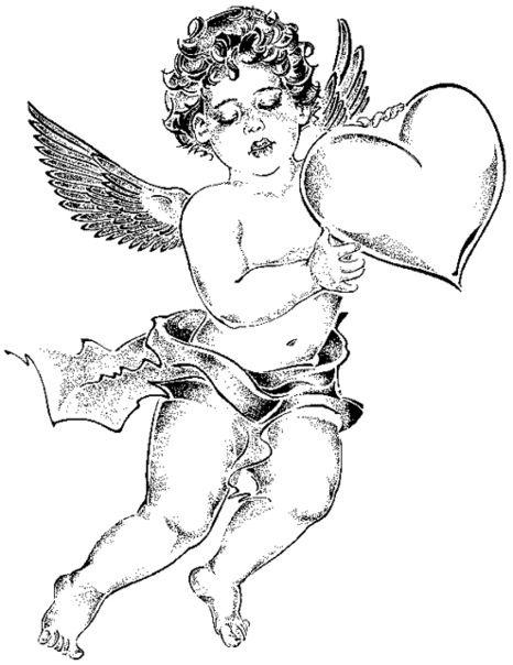 Drawings Of Hearts, Cherub Tattoos, Shabby Chic Angel Wings, Angel Wings Gold, Valentine Angel, Angel Clipart, Heart Drawings, Black And White Graphics, Cherub Tattoo