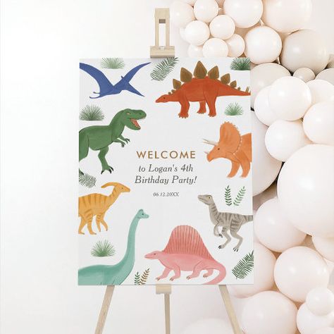 Colorful Dinosaur, Welcome Sign Printable, Birthday Posters, Birthday Welcome Sign, Party Welcome Sign, Welcome Sign Template, Dinosaur Theme, Dinosaur Birthday Party, Birthday Poster