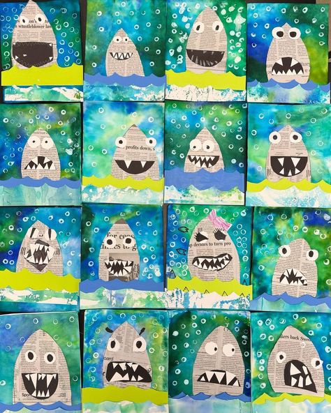 Natalie Hebert | First grade sharks! #UnderTheSea | Instagram Art Kindergarten, School Instagram, Shark Art, Learning Time, Kindergarten Art, Teaching Art, Sharks, 2nd Grade, First Grade