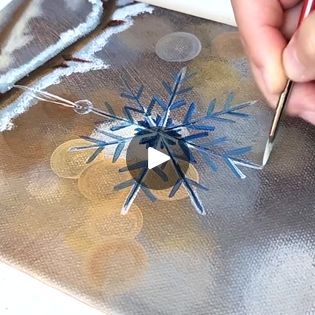 How To Paint A Snowflake, Cute Winter Paintings, How To Paint Snowflakes, Acrylic Winter Paintings, Paint A Snowflake, Winter Paintings On Canvas Acrylics, Snowflake Painting, Painted Snowflakes, Painting Snowflakes