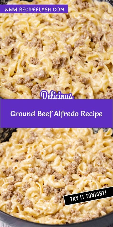 Craving a deliciously creamy pasta dish that packs a protein punch? This Ground Beef Alfredo Recipe is just what you need for a satisfying dinner. Perfect for busy nights, don’t forget to pin this recipe for a quick and tasty option in your collection of ground beef recipes! Ground Beef Alfredo Pasta, Beef Alfredo Pasta, Ground Beef Alfredo, Beef Alfredo, Creamy Ground Beef, Beef And Pasta, Pasta Recipes Alfredo, Creamy Pasta Dishes, Easy Ground Beef