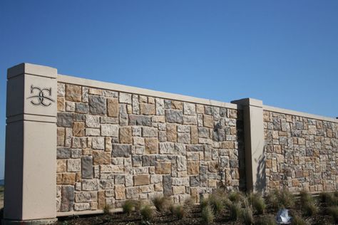 Stone Wall Panels & Fencing - Use Advanced Precast Concrete Forming Instead | AFTEC LLC Stone Boundary Wall Design, Stone Perimeter Wall, Stone Compound Wall Design, Boundary Wall Designs, Boundary Wall Design, Modern Bungalow House Plans, Precast Concrete Panels, Fence Wall Design, Compound Wall Design