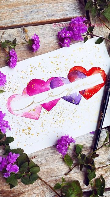 Watercolor Exercise, Quick Watercolor, Cotton Watercolor, Fun Watercolor, Valentines Watercolor, Dyi Gifts, Gold Pen, Cute Canvas Paintings, Crafts For Seniors