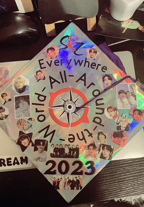 Stray Kids Graduation Cap Ideas, Grad Cap Ideas Kpop, Kpop Graduation Caps Skz, Skz Graduation, Skz Graduation Cap, Stray Kids Graduation Cap, Kpop Grad Cap, Homemade Gummy Bears, Graduation Cap Decoration Diy