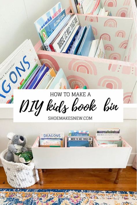 Diy Kids Book Storage, Easy Diy Kids, Kids Book Storage, Book Bin, Diy Buch, Diy Rangement, Book Diy, Girl’s Room, Book Storage