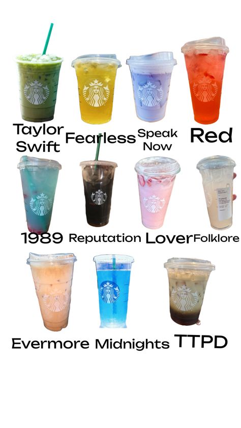 Taylor Swift albums as Starbucks drinks! Taylor Swift Starbucks Drink, Taylor Swift Drinks, Taylor Swift Starbucks, Taylor Swift Albums, Starbucks Drink, Taylor Swift Album, Starbucks Drinks, Taylor Swift, Swift