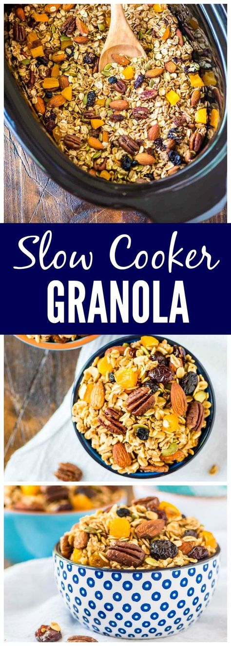 The BEST, easiest homemade granola ever! Crock Pot Granola. Simple, healthy, and the slow cooker does the work. Add any of your favorite fruits, nuts, and chocolate chips. DELICIOUS. {vegan, dairy free, gluten free} Recipe at wellplated.com @Well Plated Breakfast Crockpot, Crockpot Recipes Healthy, Healthy Crock Pot, Nuts And Chocolate, Easy Homemade Granola, Granola Recipe Healthy, Breakfast Crockpot Recipes, Dairy Free Breakfasts, Crockpot Breakfast