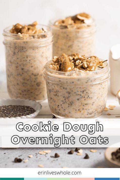 This recipe for cookie dough overnight oats is a delicious, healthy, and easy breakfast that you can take with you on the go. This tasty cookie dough-inspired treat is made with rolled oats, chia seeds, greek yogurt, chocolate chips, almond butter, and cinnamon. It's the perfect way to start your day or enjoy it as an after-dinner dessert. Overnight Oats Greek Yogurt, Chai Overnight Oats, Cookie Dough Overnight Oats, Greek Yogurt Cookies, Cookie Dough Yogurt, Greek Yogurt Chocolate, Healthy And Easy Breakfast, Greek Yogurt Oatmeal, Overnight Oats Recipe Easy