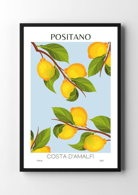 Posters Colourful, Posters Gallery Wall, Colourful Posters, Lemon Branch, Italian Wall Art, Italian Theme, Lemon Painting, Wall Living Room, Lemon Art