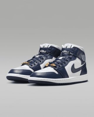 Air Jordan 1 Mid SE Women's Shoes White Gym, Air Jordan 1 Mid Se, Navy Style, Navy Fashion, Air Jordan 1 Mid, Midnight Navy, Jordan 1 Mid, Air Jordan 1, Christmas List