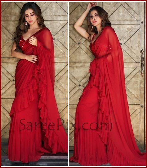 Frills Saree, Hindi Serial Actress, Red Ruffle Saree, Cream Saree, Lehenga Anarkali, Hindi Serial, Saree Ideas, Sarees For Girls, Tight Dress Outfit