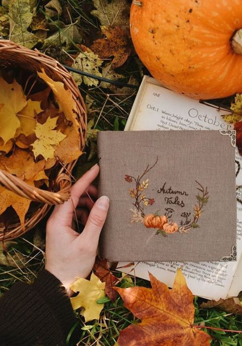 Embroidery Book Cover, Autumn Tale, Autumn Cottagecore, Embroidered Book, October Autumn, Autumn Illustration, Golden Days, Handmade Notebook, Note Book