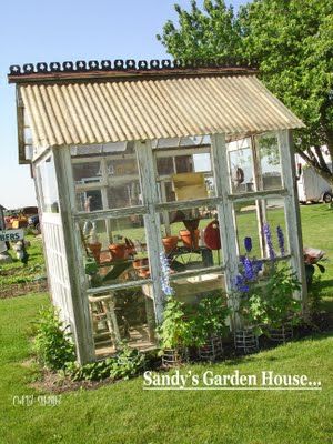 tiny & cute Dreamy Greenhouse, Old Window Greenhouse, Window Greenhouse, Old Window Frames, Old Window Frame, Greenhouse Shed, Build A Greenhouse, Home Greenhouse, Backyard Greenhouse