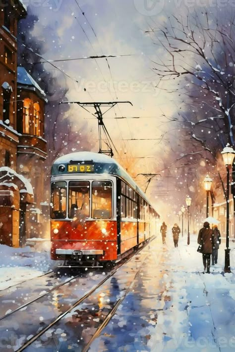 Snow-kissed streets of Canadian cities come alive with enchanting watercolor portraits capturing the serene beauty of wintry landscapes, landscapes, #wintry, #beauty, #Ad Winter City Painting, Winter Town Painting, Winter Watercolor Paintings, Model For Painting, Town Watercolor, Snow Watercolor, Winter Scene Paintings, Snow Painting, Watercolor City