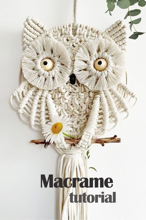 Owl Macrame Pattern Pdf, Wall Hanging Nursery Diy, Owl Dream 632 Macrame Owl Pattern Free, Macrame Owl Tutorial, Macrame Animals, Owl Macrame, Macrame Wall Hanging Decor, Diy Owl, Owl Tutorial, Nursery Diy, Wall Hanging Nursery