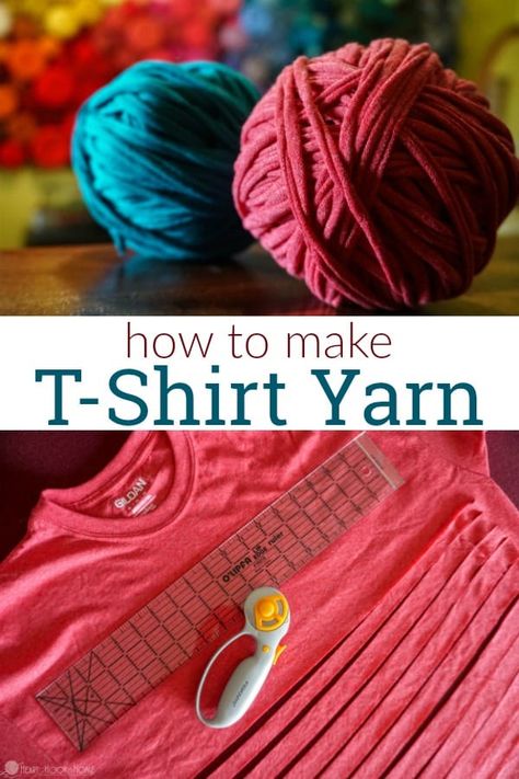 Making Tshirt Yarn, How To Make Yarn Out Of Fabric, Upcycle Crochet, Rag Yarn, Gamle T Shirts, Recycler Diy, Yarn Heart, Yarn Tutorials, Yarn Making