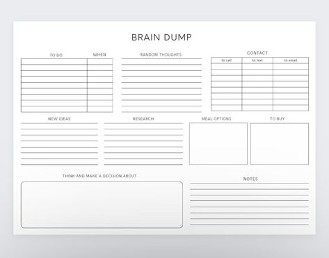 Brain Dump Landscapethought Organizer ADHD Brain Dump - Etsy Thought Organizer, Thought Tracker, Thought Journal, Analysis Paralysis, Organization Planner, Dbt Skills, Mental Clutter, Journal Organization, Aesthetic Notes