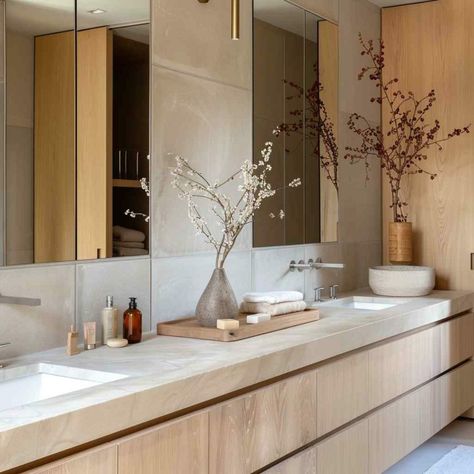 Japandi Bathroom Storage, Japandi Master Bath, Wellness Room At Home, City Bathrooms, Japandi Interiors, New House Bathroom, Restroom Decor, Bathroom Decor Apartment, Simple Interior