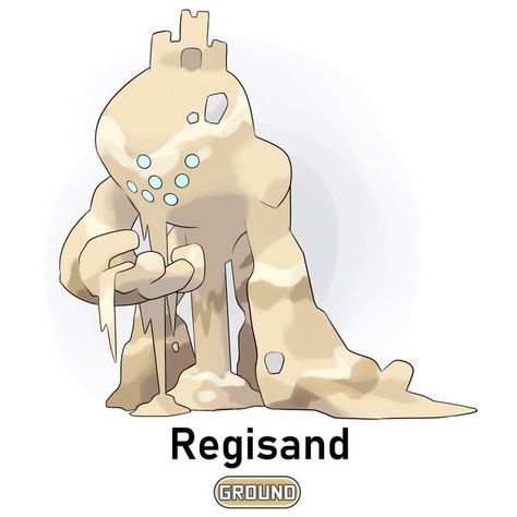 Legendary Fakemon Ideas, New Pokemon Ideas, Palossand Pokemon, Regi Fakemon, Regi Pokemon, Pokemon Regigigas, Sand Elemental, Sand Golem, Unknown Pokemon