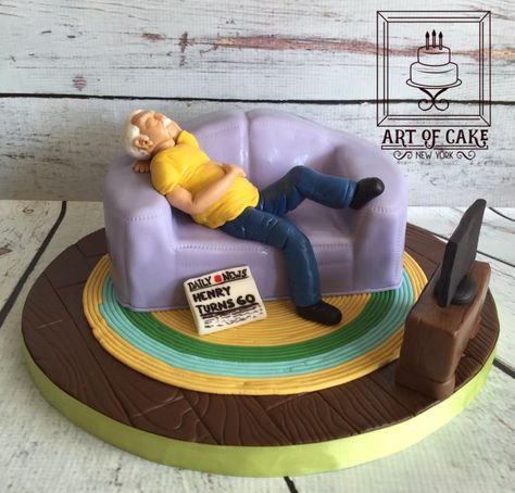 Old Man on a Couch - 60th Birthday Cake - Cake by ArtofCakeNY 80 Year Old Birthday Cake For Men, 60th Birthday Cake For Men Dads, Birthday Cake 70 Man, Old Man Cake Ideas, 60th Birthday Ideas For Dad Cake, Grandfather Birthday Cake Ideas, 60th Bday Cake For Dad, Old Man Birthday Cake, Old Man Cake