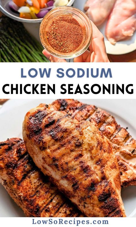 Low Sodium Seasoning for Chicken No Sodium Chicken Broth, Low Sodium Chicken Seasoning, Healthy Chicken Seasoning Recipes, No Salt Chicken Marinade, Low Sodium Chili Seasoning, Low Sodium Seasoning Recipes, Low Sodium Grilled Chicken, Low Salt Chicken Marinade, Low Fat Low Sodium Meals