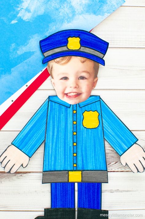 Community Helpers Craft - Template Included - Messy Little Monster List Of Community Helpers, Marianne Connell, Police Officer Crafts, Community Helpers Art, Community Helpers Lesson Plan, Community Helpers Preschool Crafts, Community Helper Lesson, Police Crafts, Community Helpers Crafts