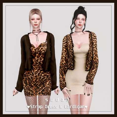 Sims 4 Cheetah Print Cc, Sims 4 Leopard Print Cc, Sims 4 Cc Coat, Cheetah Print Clothes, Cheetah Coat, Sims Outfits, Dress And Cardigan, Cc Sims4, Leopard Outfits