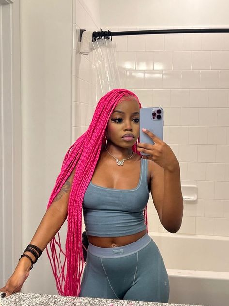 Pink Medium Knotless Braids, Pink Soft Locs Black Women, Pink Braid Hairstyles, Pink Knotless Braids, Pink Box Braids, Pink Hairstyles, Pink Short Hair, Colored Braids, Cute Braided Hairstyles