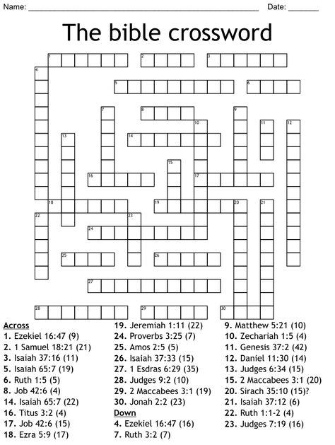 The bible crossword Bible Crossword Puzzles Free Printable, Bible Crossword Puzzles, Word Puzzles For Kids, Isaiah 65, Bible Word Searches, Bible Quiz, Bible Activities For Kids, Word Searches, Crossword Puzzles