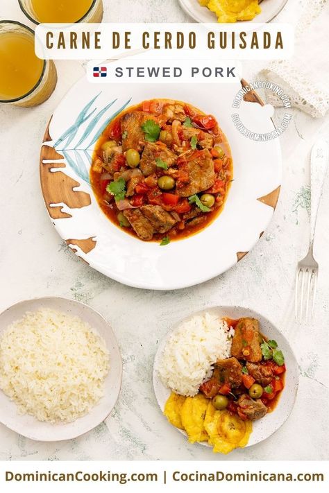 Dominican pork stew Dominican Sancocho Recipe, Dominican Cooking, Sancocho Recipe, Rice With Beans, Pork Steak Recipe, Stewed Pork, Lunch Dishes, Dominican Recipes, Scratch Cooking