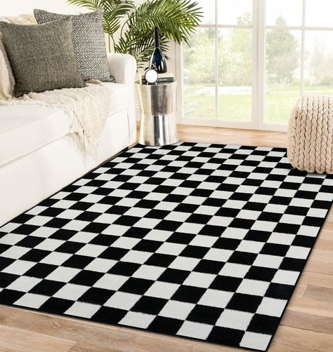 Checkered Black And White, Abstract Area Rug, Hallway Carpet, 5x7 Area Rug, Custom Carpet, Checkered Rug, 8x10 Area Rugs, Black Area Rugs, Modern Farmhouse Decor