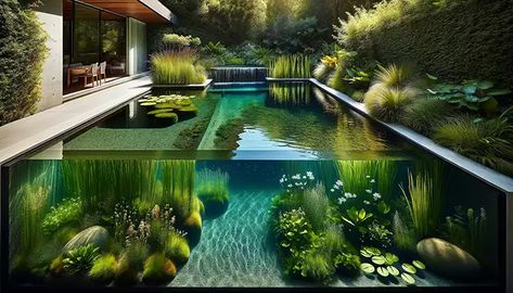 How to Create a Natural Swimming Pool or Pond: An Organic Approach to Water Filtration Natural Swimming Pools, Natural Swimming Pool, Water Filtration System, Water Filtration, Irrigation System, Ecology, Swimming Pool, Swimming Pools, To Create