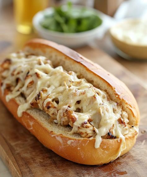 White Bbq Chicken Subs Recipe - elianarecipes.com White Bbq Chicken Subs, White Bbq Chicken, Chicken Subs, Sub Rolls, Zesty Sauce, Juicy Chicken, Bbq Chicken, Weeknight Dinner, Submarine