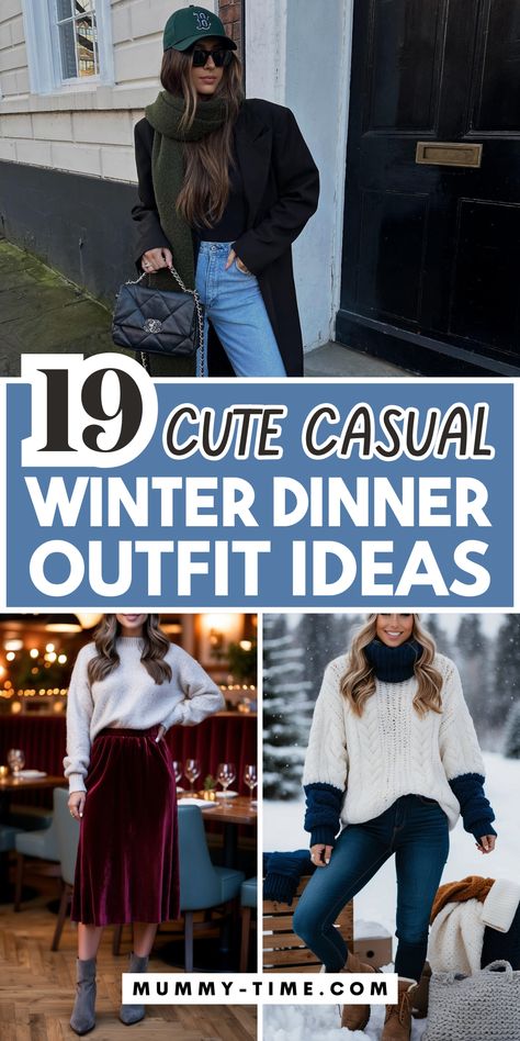 Stay cozy and fashionable with this casual winter dinner outfit! 🧥🍽️ Featuring warm layers and on-trend accessories, this outfit is perfect for a relaxed winter night out. Save this pin to inspire your winter wardrobe for the season! 📌✨ Fancy Jeans Outfit Winter, Cute Winter Outfits Dinner, Winter Bougie Outfits, Christmas Vacation Outfit Ideas, Winter Yacht Outfit, Elegant Casual Winter Outfits, Friday Night Dinner Outfit Casual, Sunday Dinner Outfit Winter, Nice Restaurant Outfit Winter