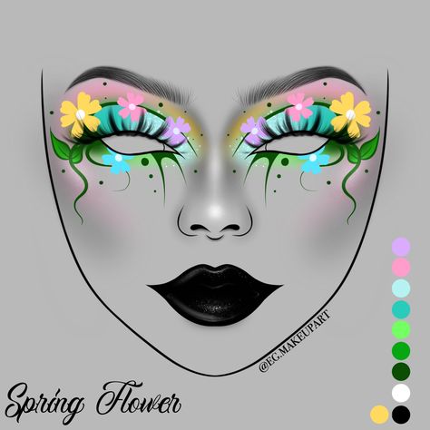 Spring Fantasy Makeup, Cute Creative Makeup Looks, Creative Spring Makeup, Spring Eye Makeup Looks, Easter Make Up, Easter Eye Makeup, Artistic Makeup Creative, Flower Inspired Makeup, Unique Makeup Ideas Creative