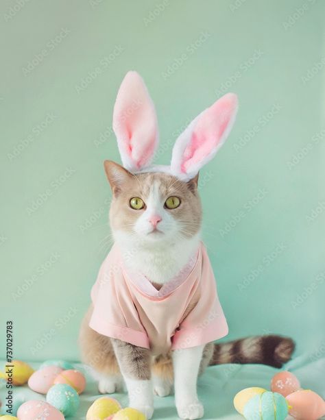 Cat with Bunny Ears Easter Portrait, Isolated on Green Background, Minimalist Stock Photo | Adobe Stock Cat With Bunny Ears, Easter Minimalist, Easter Portraits, Bunny Ears, Bunny Ear, Green Background, Green Backgrounds, Adobe Stock, Lily