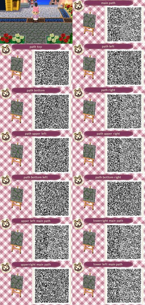 ACNL QR Code: Grassy Stone Path Acnl Qr Codes Paths, Acnl Paths, Animal Crossing Qr Codes, Dream Code, Acnl Qr Codes, Motif Acnl, Animal Crossing 3ds, Brick Path, Ac New Leaf