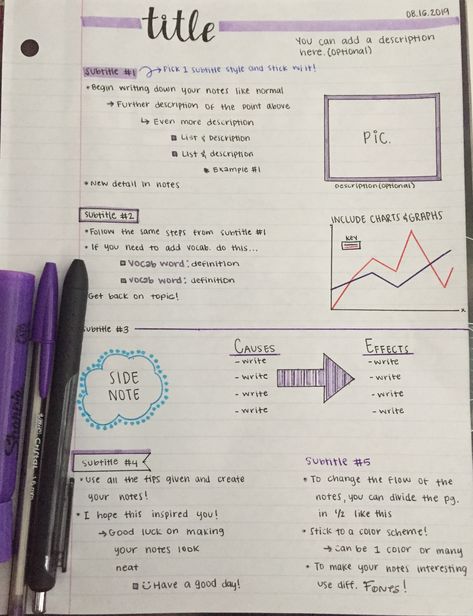 I hope this inspires you guys to take neat notes and make studying easier! How To Do Neat Notes, Notes Outline Ideas, Bio Notes Template, Note Outline Ideas, Study Guide Template Note Taking, How To Take Notes Properly, College History Notes, Neat Note Taking, Note Taking Format Aesthetic