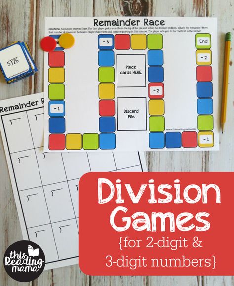 Free Division Games for 2-Digit and 3-Digit Numbers - This Reading Mama Division Math Games 3rd Grade, Fun Long Division Activities, Division Small Group Activity, Division Games 4th, Long Division Games, Division With Remainders Activities, Teaching Division, 5th Grade Math Games, Division Math Games