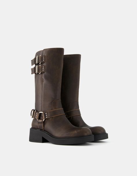 Biker boots with multiple buckles - Women