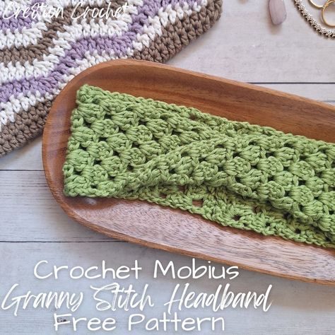 Crochet Mobius Granny Stitch Headband Free Pattern | Easy Granny Stitch Crochet Pattern - Cre8tion Crochet Crochet Mobius, Granny Stitch Crochet, Easy Crochet Headband, Stitch Headband, Stitch Crochet Pattern, Easy Crochet Headbands, Granny Stitch, Mattress Stitch, Stitch Crochet