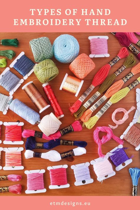 In this article on the EasyToMake designs Blog, I write in detail about different types of hand embroidery threads and where these threads can be used. There are many types of yarns that are created for hand embroidery purposes. Your choice will depend on the fabric you use, the style of the embroidery, and the effect you want to achieve. Let’s see in detail what types of floss there are available and how to select the best thread for your project. Head to the Blog and learn more! Types Of Hands, Embroidery Online, Stitching Embroidery, Thread Types, Embroidery Threads, Hand Embroidery Tutorial, Hand Embroidery Projects, Types Of Yarn, Hand Embroidery Stitches