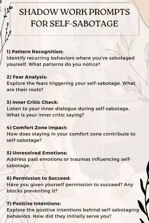 Struggling with self-sabotage can hold you back from living the life you deserve. Shadow work prompts for self-sabotage help you heal your inner child, letting you break free from old patterns and transform your life. Save this pin for prompts that will guide you in healing and allowing yourself to grow. 30 Day Shadow Work Challenge, Self Sabotage Quotes, Bujo Quotes, Shadow Work Prompts, Heal Your Inner Child, Self Sabotaging, Shadow Work Spiritual, Spiritual Vibes, Old Patterns