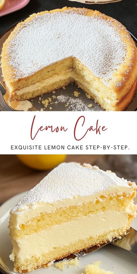 Famous Italian Lemon Cake Ingredients: For the Lemon Custard Filling: 1 egg A pinch of salt 50 grams (3 tablespoons) sugar 40 grams (3 tablespoons) cornstarch 300 ml (1 1/2 cups / 10.5 oz) milk Zest of one lemon Juice of one lemon #Lemon #Cake Lemon Custard Filling, Lemon Custard Cake, Italian Lemon Cake, Mary Berry Recipe, Lemon Custard, Lemon Cake Recipe, Custard Filling, Decadent Cakes, Cake Fillings