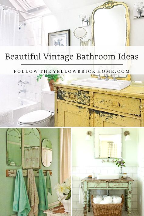 Vintage Bathroom Ideas, Sleek Decor, Vintage Bathroom Decor, Yellow Brick Home, Walk In Shower Designs, Diy Vintage Decor, Vintage Bath, Brick Home, Vintage Bathrooms