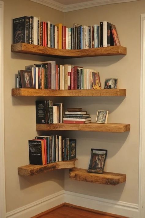 "Elevate your decor with minimalist Floating Bookshelves! 📚🛠️ Perfect for making small spaces feel open and organized. 🌟✨ #DIYBookshelves #StorageSolutions #MinimalistDecor" Bookshelves For Small Spaces, Small Bookshelves, Minimalist Bookshelves, Wall Shelves Bedroom, Floating Bookshelf, Floating Bookshelves, Sage Green Bedroom, Wood Bookshelves, Bookshelves Diy