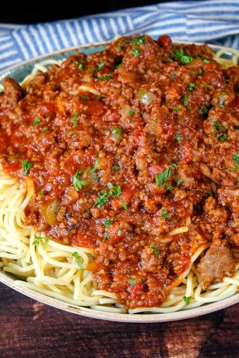 My Grandma's Spaghetti Sauce Grandmas Spaghetti, Summer Squash Recipes, Sauce Spaghetti, Halibut Recipes, Mild Italian Sausage, Just A Pinch Recipes, Stewed Tomatoes, Spicy Sausage, Just A Pinch